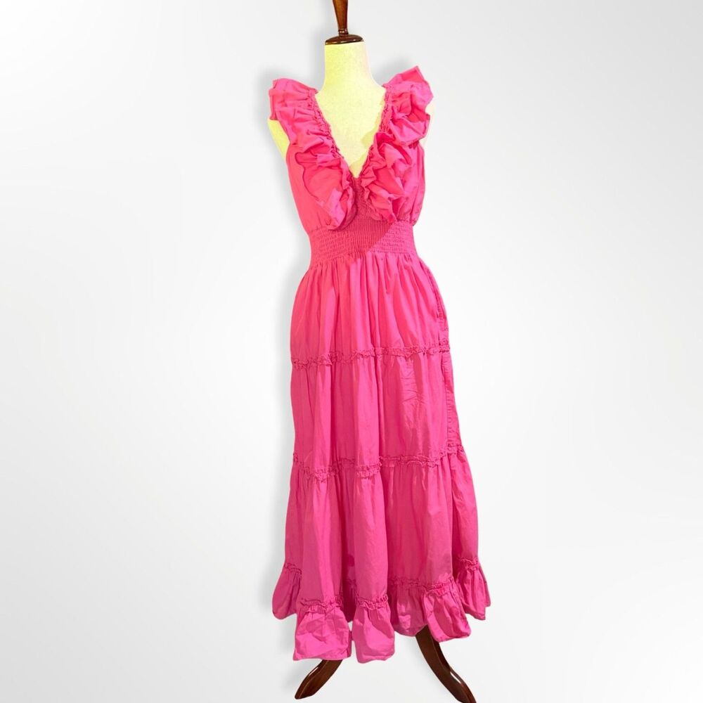 House of Harlow 1960, Pink Ruffle Sleeveless Maxi Dress M Feminine Boho